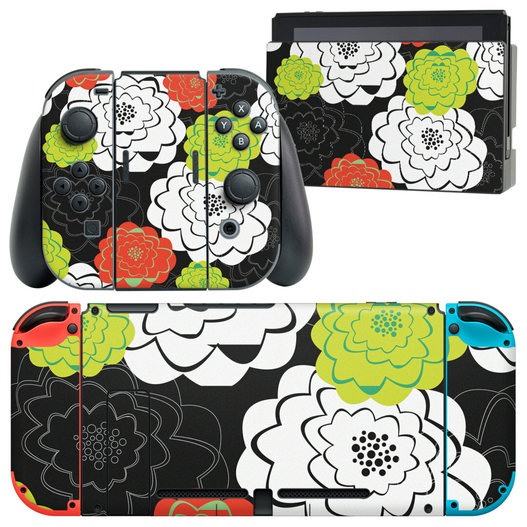 igsticker Nintendo Switch 用 デザインスキンシール 任天堂 ニンテンドー スイッチ 専用 本体ドック Joy-Con Joycon ジョイコン 専用 ゲーム機 カバー アクセサリー フィルム ステッカー 005565 花 模様