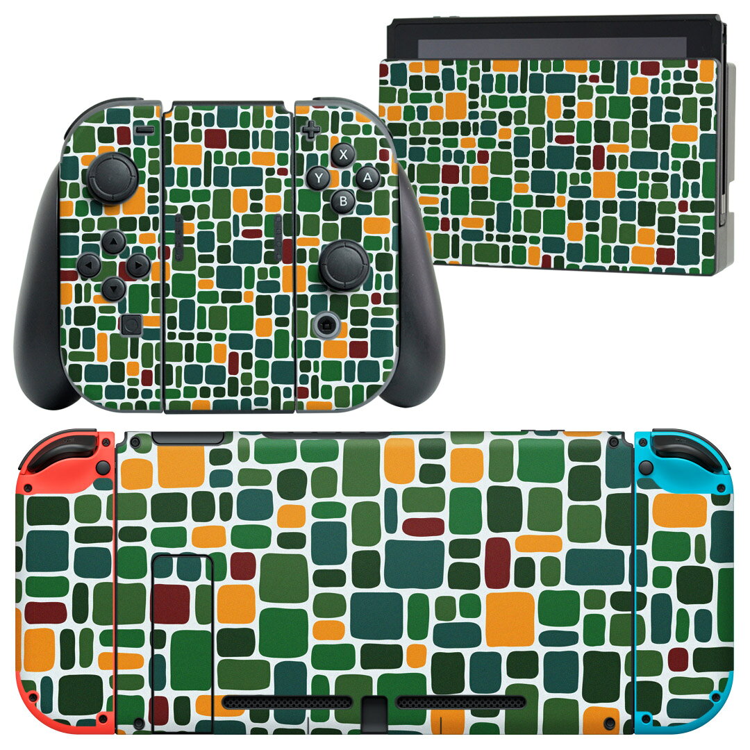 製品名 Nintendo Switch 本体裏面＆ドック正面＆ジョイコン専用 デザインスキンシール セット内容 Nintendo Switch 本体＆ドック＆ジョイコン用スキンシール（各1枚） ニンテンドースイッチ専用です。携帯機のSwitch LiteやProコンには対応していません。 商品特徴 再剥離性シートを素材に採用し、細かな位置調整がしやすく貼り直しが容易です。専用の業務プリンターを使い、商品画像と遜色のない美しい印刷仕上がり。 注意事項 画像はサンプルですので、ご覧の環境によっては多少色味に違いを感じる場合がございます。 イメージと違った、モニターと色味が異なるという理由での交換や返金はご対応出来かねます。スキンシールのみの販売で、ニンテンドースイッチ本体などは付属しません。シワができた場合、ドライヤーなどで軽く温め、外側に向けてシワを伸ばすように貼ってください。初回貼付時の位置調整や貼り直しは可能ですが、しっかりと押し付けて接着させた後の再剥離、再利用は保証しておりません。また接着部に油分や汚れが付着しますと角の部分は剥がれやすくなりますので、貼付時はあまり触れないようにご注意ください。無地のセミグロスシートにデザインをプリントした商品で、デコなどの加工はございません。 凹凸や光沢があるように見えたり布地や金属を素材にしたように見える商品もありますが、デザインの図版によるものです。印刷時に微妙な画像のズレが生じる場合がございます。ご注文後に1点1点制作する受注生産品の為、不良品以外のご返品や交換は固くお断りします。当店における繰り返しの実機テストでは問題ありませんでしたが、経過年数や使用環境により、シールを剥がす際に本体の塗装が一部剥がれる可能性があります。恐れ入りますが、万が一そのような状況になった場合でも当店ではゲーム機本体の保証は出来かねますので、予めご理解の上お求めください。 商品発送 完全受注生産のハンドメイド商品となりますので、既製品と比べて発送までお時間を頂いています。 基本的に決済確認後2?3営業日、最大で10営業日での発送となります。繁忙期や休業日明けの場合はさらに時間がかかる場合があります。 その際には別途メールにてご連絡致します。メール便の場合、発送日から到着までに2?4日ほどかかる場合が多く、紛失などの保障もご対応できかねます。あらかじめご了承下さい。
