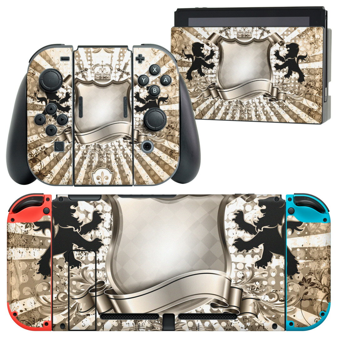 igsticker Nintendo Switch 用 デザインスキンシール 任天堂 ニンテンドー スイッチ 専用 本体ドック Joy-Con Joycon ジョイコン 専用 ゲーム機 カバー アクセサリー フィルム ステッカー 005626 ライオン リボン