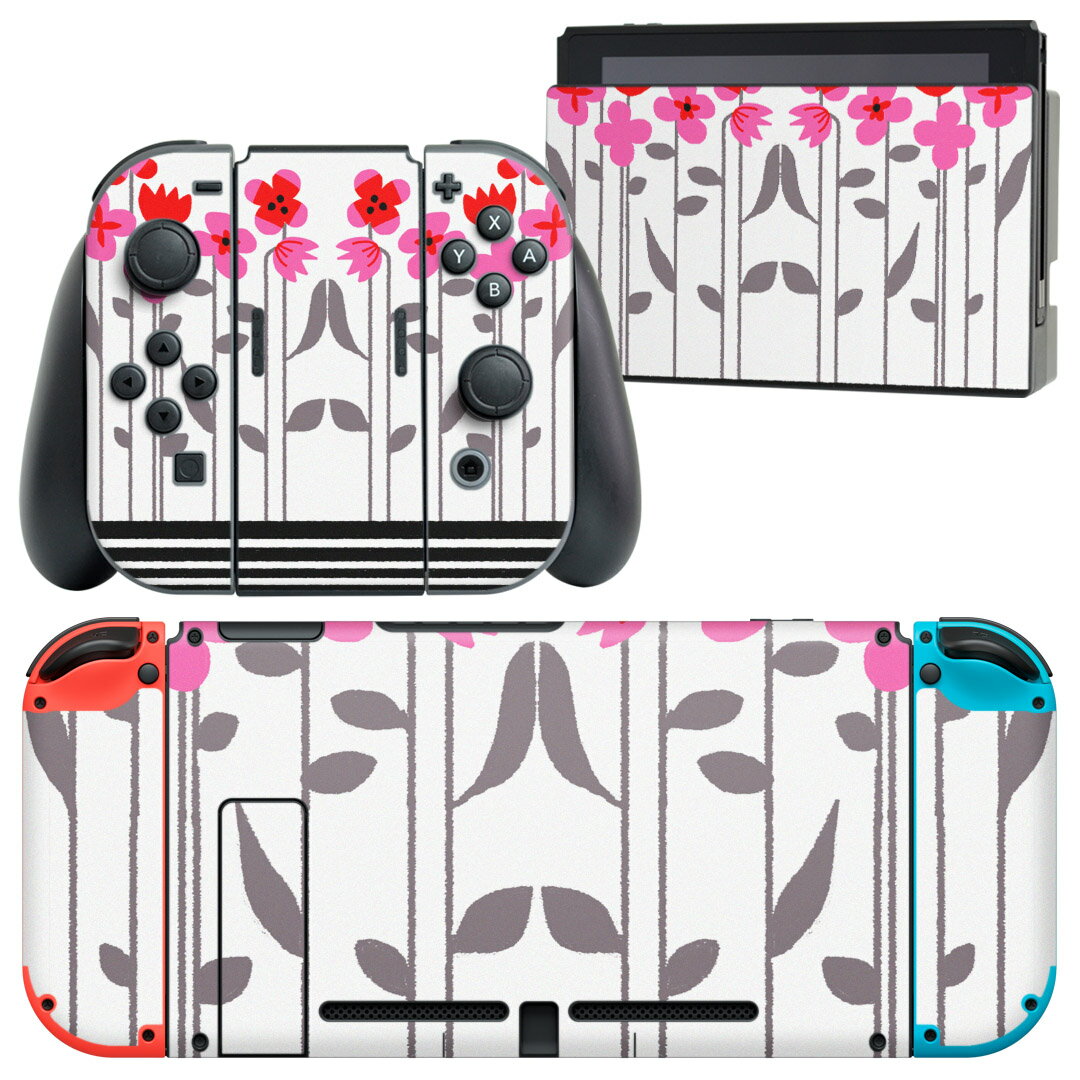 igsticker Nintendo Switch 用 デザインスキンシール 任天堂 ニンテンドー スイッチ 専用 本体ドック Joy-Con Joycon ジョイコン 専用 ゲーム機 カバー アクセサリー フィルム ステッカー 005662 花 ピンク