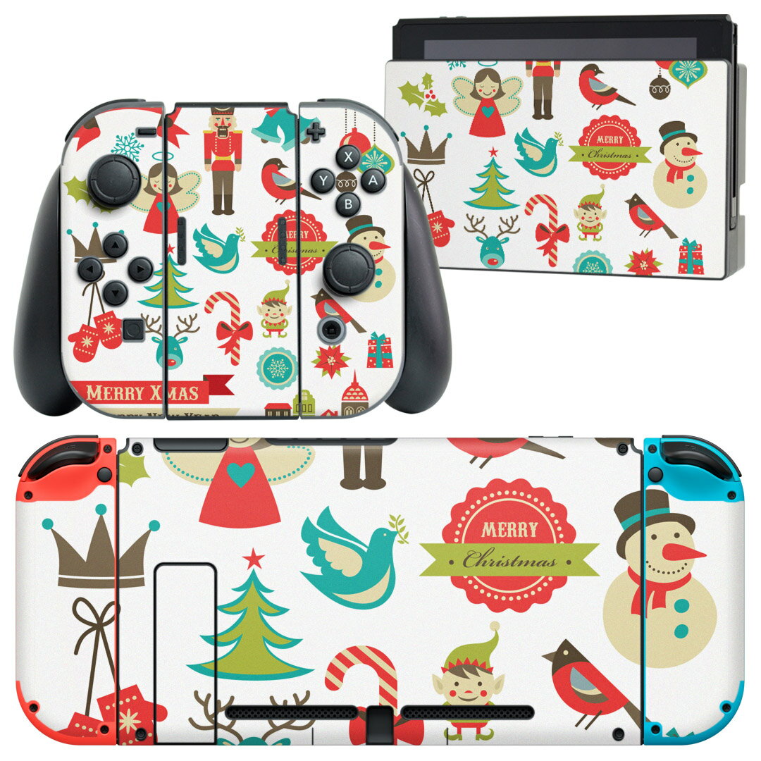 igsticker Nintendo Switch 用 デザインスキンシール 任天堂 ニンテンドー スイッチ 専用 本体ドック Joy-Con Joycon ジョイコン 専用 ゲーム機 カバー アクセサリー フィルム ステッカー 005679 イラスト クリスマス