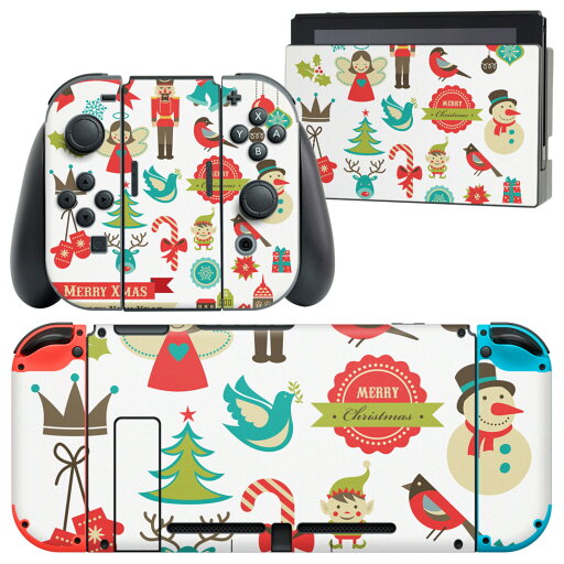 igsticker Nintendo Switch 用 デザインスキンシール 任天堂 ニンテンドー スイッチ 専用 本体ドック Joy-Con Joycon ジョイコン 専用 ゲーム機 カバー アクセサリー フィルム ステッカー 005679 イラスト クリスマス