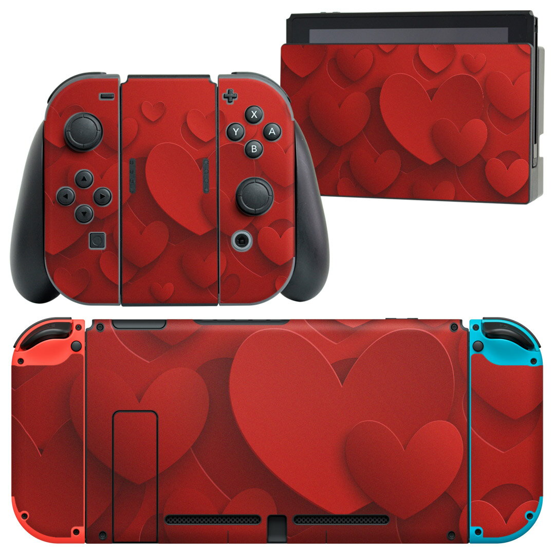 igsticker Nintendo Switch 用 デザインスキンシール 任天堂 ニンテンドー スイッチ 専用 本体ドック Joy-Con Joycon ジョイコン 専用 ゲーム機 カバー アクセサリー フィルム ステッカー 005706 赤 レッド ハート