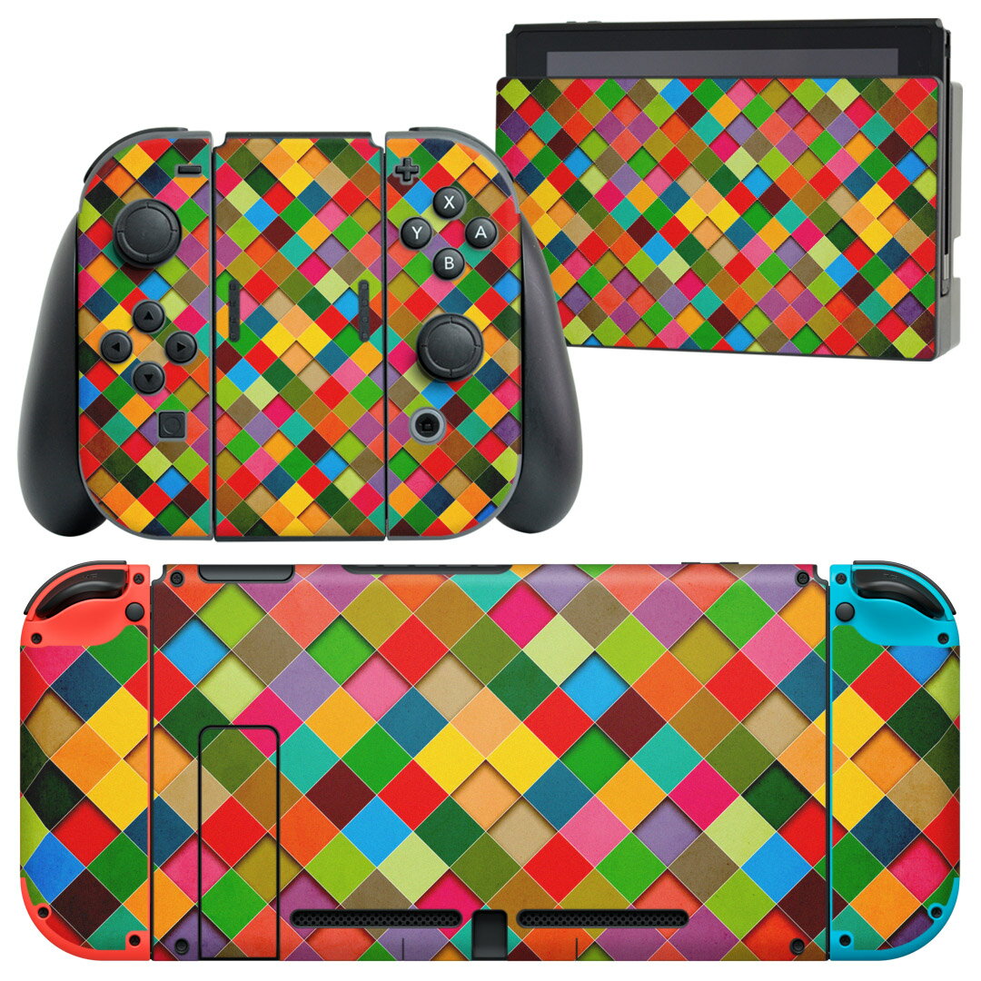 igsticker Nintendo Switch 用 デザインスキンシール 任天堂 ニンテンドー スイッチ 専用 本体ドック Joy-Con Joycon ジョイコン 専用 ゲーム機 カバー アクセサリー フィルム ステッカー 005711 カラフル 模様