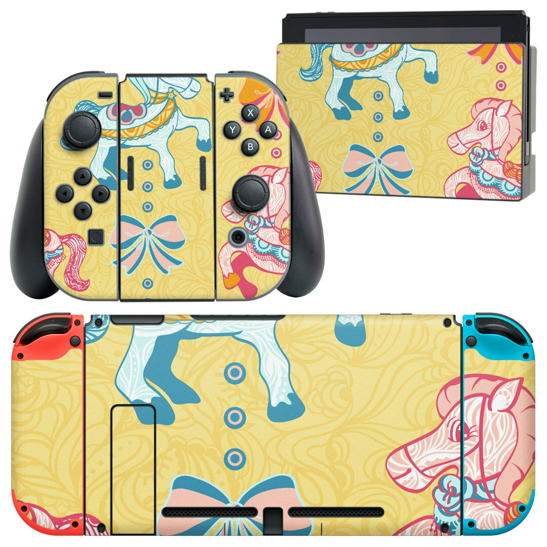 igsticker Nintendo Switch 用 デザインスキンシール 任天堂 ニンテンドー スイッチ 専用 本体ドック Joy-Con Joycon ジョイコン 専用 ゲーム機 カバー アクセサリー フィルム ステッカー 005724 イラスト 動物 模様