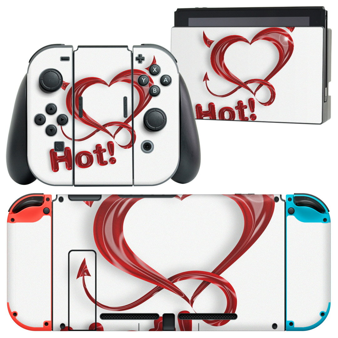 igsticker Nintendo Switch 用 デザインスキンシール 任天堂 ニンテンドー スイッチ 専用 本体ドック Joy-Con Joycon ジョイコン 専用 ゲーム機 カバー アクセサリー フィルム ステッカー 005733 ハート 赤 英語