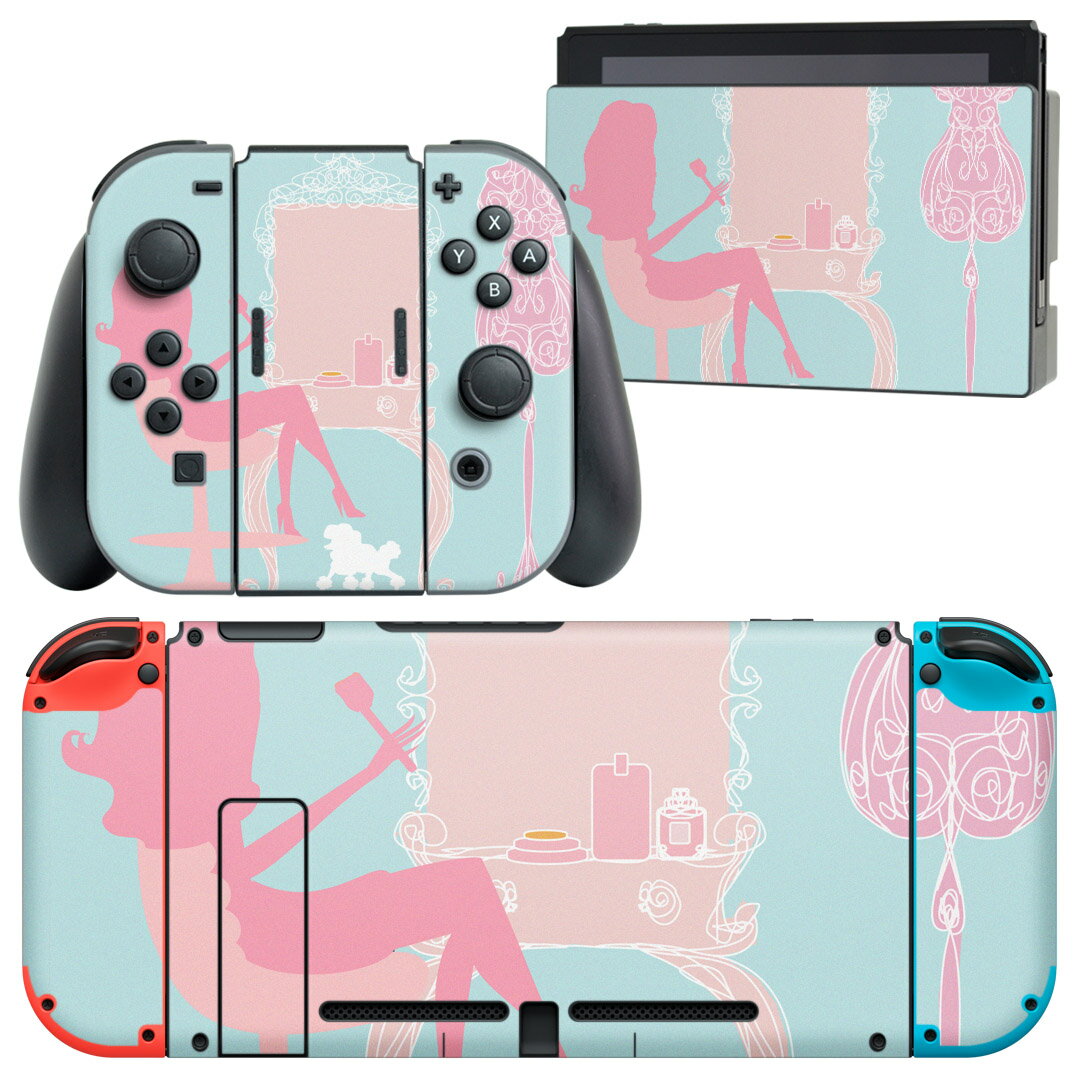 igsticker Nintendo Switch 用 デザインスキンシール 任天堂 ニンテンドー スイッチ 専用 本体ドック Joy-Con Joycon ジョイコン 専用 ゲーム機 カバー アクセサリー フィルム ステッカー 005737 人物 ピンク