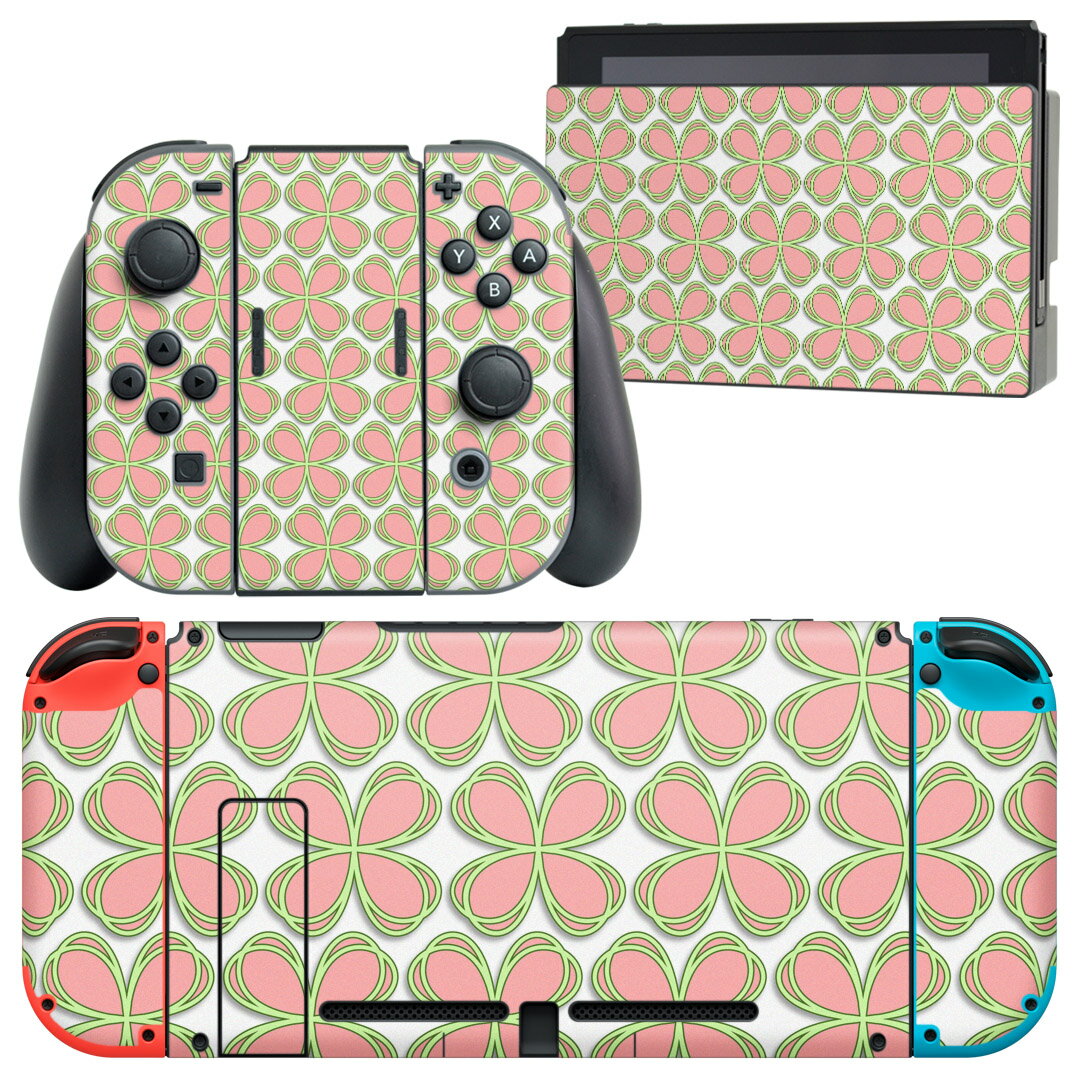 igsticker Nintendo Switch 用 デザインスキンシール 任天堂 ニンテンドー スイッチ 専用 本体ドック Joy-Con Joycon ジョイコン 専用 ゲーム機 カバー アクセサリー フィルム ステッカー 005744 クローバー 四つ葉 模様