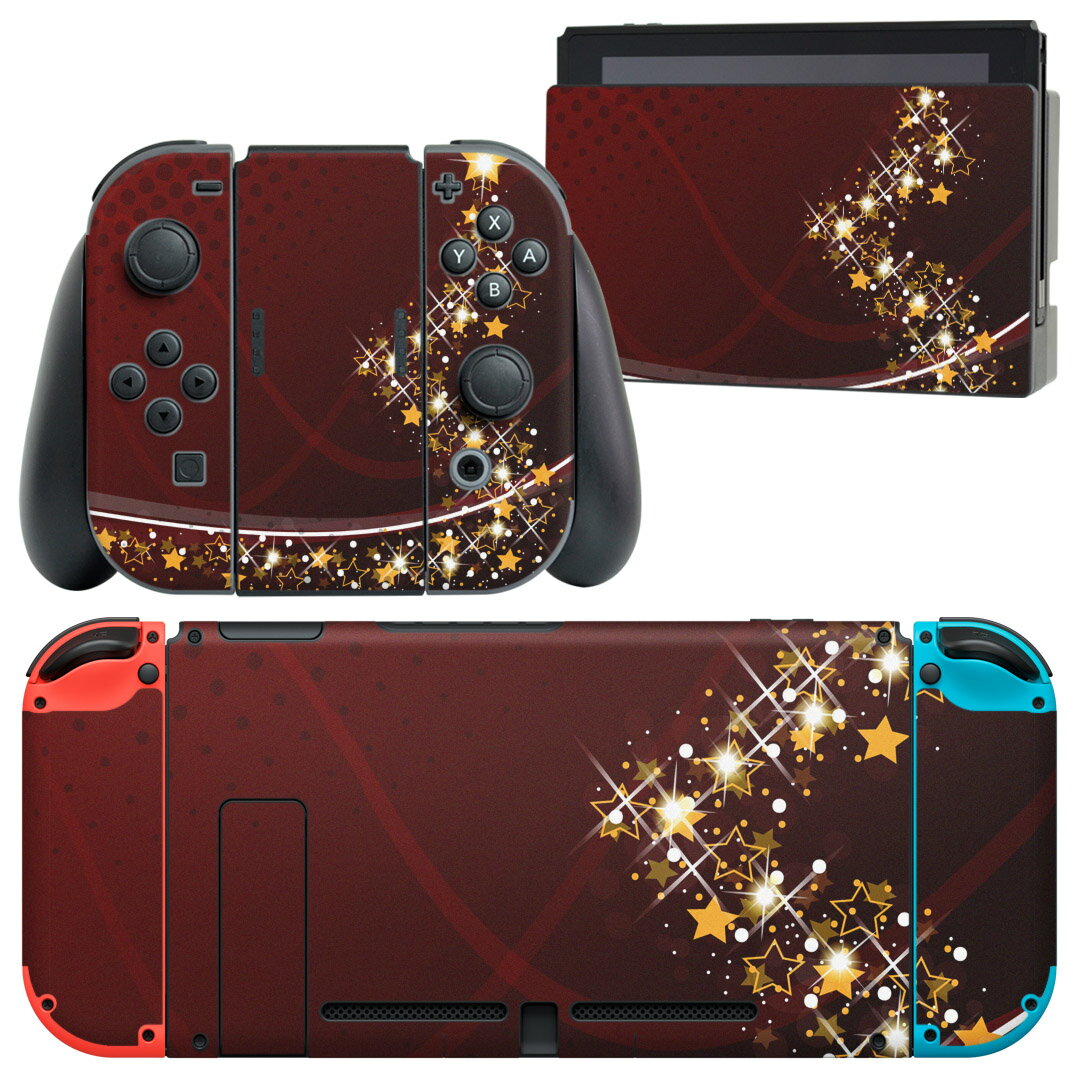 igsticker Nintendo Switch 用 デザインスキンシール 任天堂 ニンテンドー スイッチ 専用 本体ドック Joy-Con Joycon ジョイコン 専用 ゲーム機 カバー アクセサリー フィルム ステッカー 005751 星 赤 レッド