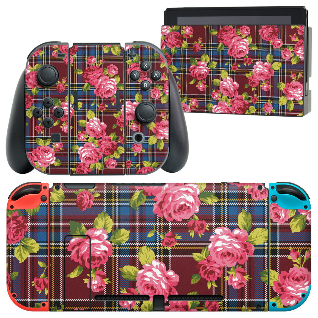 igsticker Nintendo Switch 用 デザインスキンシール 任天堂 ニンテンドー スイッチ 専用 本体ドック Joy-Con Joycon ジョイコン 専用 ゲーム機 カバー アクセサリー フィルム ステッカー 005758 花　　模様