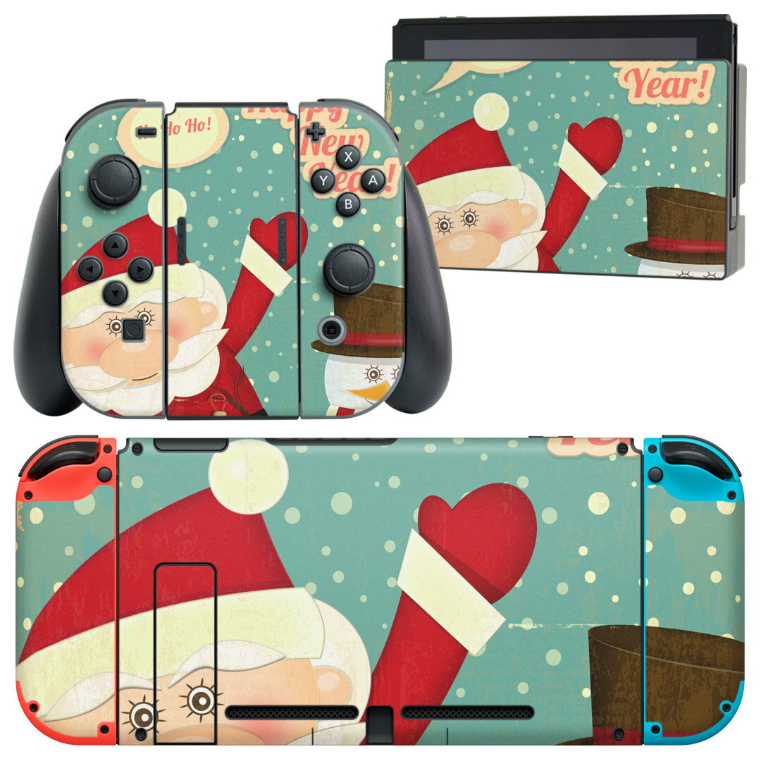 igsticker Nintendo Switch 用 デザインスキンシール 任天堂 ニンテンドー スイッチ 専用 本体ドック Joy-Con Joycon ジョイコン 専用 ゲーム機 カバー アクセサリー フィルム ステッカー 005783 キャラクター クリスマス サンタ