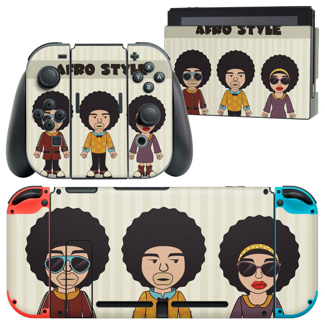 igsticker Nintendo Switch 用 デザインスキンシール 任天堂 ニンテンドー スイッチ 専用 本体ドック Joy-Con Joycon ジョイコン 専用 ゲーム機 カバー アクセサリー フィルム ステッカー 005788 アフロ　キャラクター