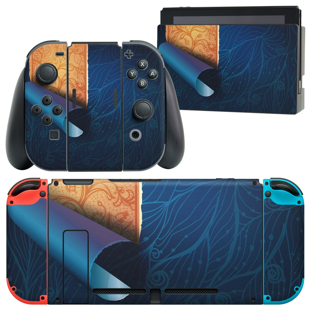 igsticker Nintendo Switch 用 デザインスキンシール 任天堂 ニンテンドー スイッチ 専用 本体ドック Joy-Con Joycon ジョイコン 専用 ゲーム機 カバー アクセサリー フィルム ステッカー 005798 花 青