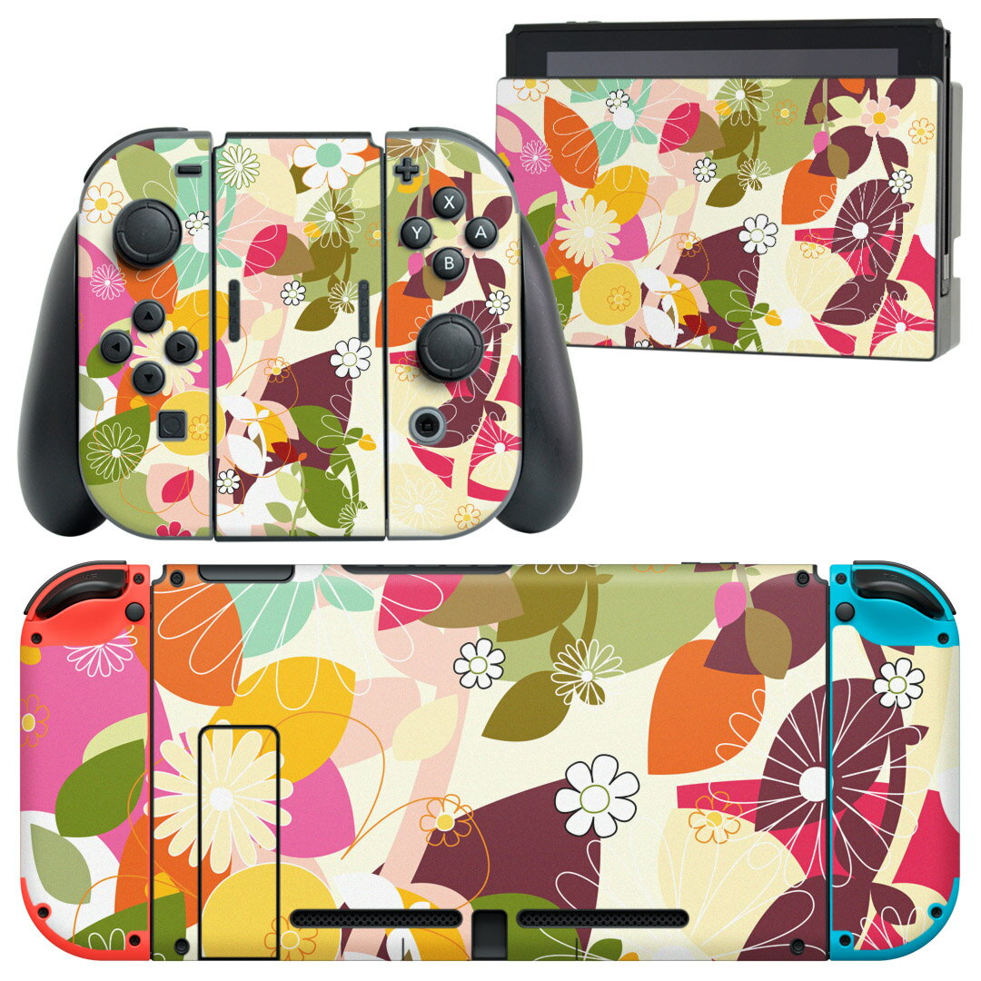 igsticker Nintendo Switch 用 デザインスキンシール 任天堂 ニンテンドー スイッチ 専用 本体ドック Joy-Con Joycon ジョイコン 専用 ゲーム機 カバー アクセサリー フィルム ステッカー 005819 カラフル　花