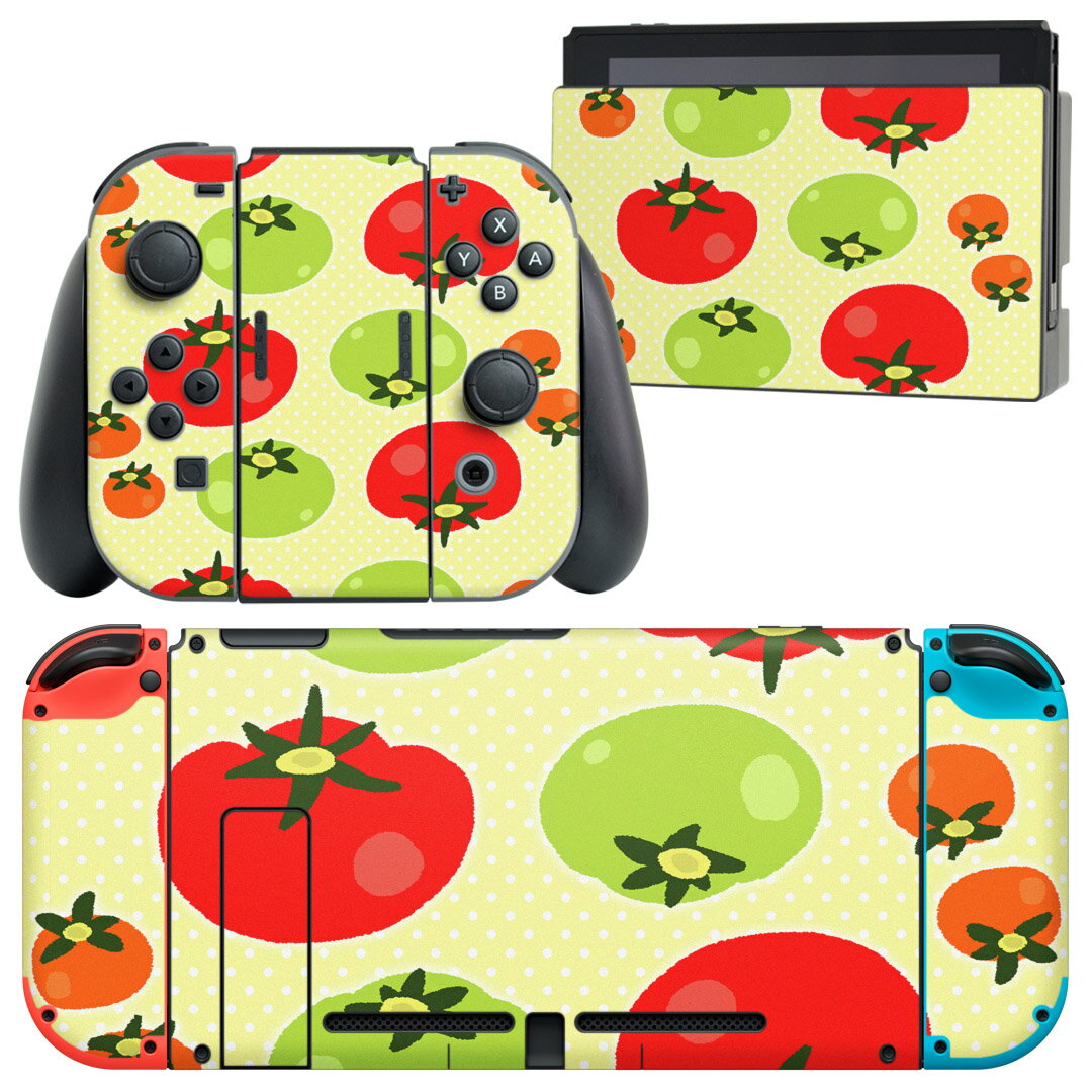 igsticker Nintendo Switch 用 デザインスキンシール 任天堂 ニンテンドー スイッチ 専用 本体ドック Joy-Con Joycon ジョイコン 専用 ゲーム機 カバー アクセサリー フィルム ステッカー 005856 トマト　野菜　イラスト