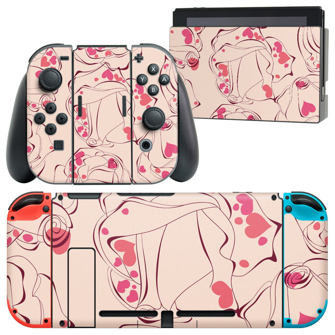igsticker Nintendo Switch 用 デザインスキンシール 任天堂 ニンテンドー スイッチ 専用 本体ドック Joy-Con Joycon ジョイコン 専用 ゲーム機 カバー アクセサリー フィルム ステッカー 005861 花