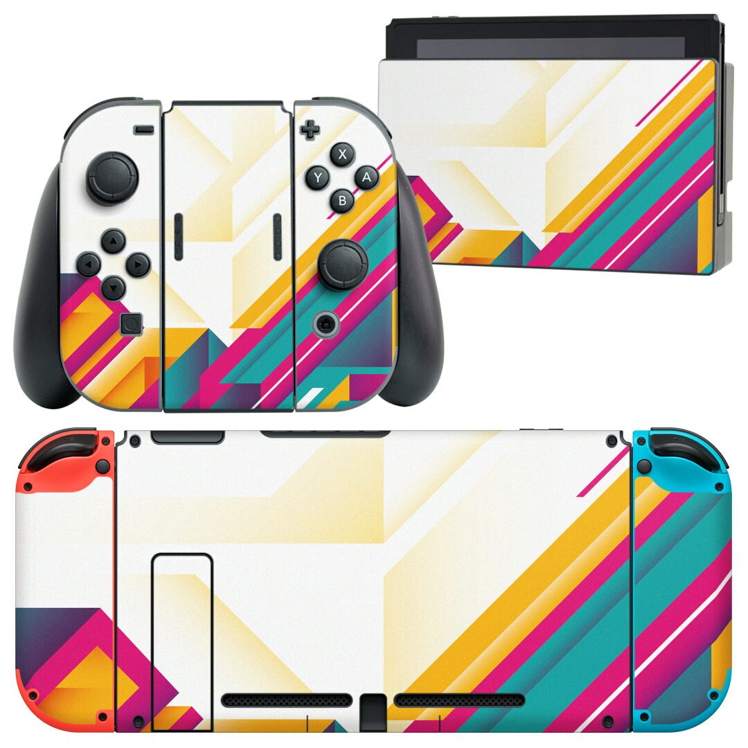 製品名 Nintendo Switch 本体裏面＆ドック正面＆ジョイコン専用 デザインスキンシール セット内容 Nintendo Switch 本体＆ドック＆ジョイコン用スキンシール（各1枚） ニンテンドースイッチ専用です。携帯機のSwitch LiteやProコンには対応していません。 商品特徴 再剥離性シートを素材に採用し、細かな位置調整がしやすく貼り直しが容易です。専用の業務プリンターを使い、商品画像と遜色のない美しい印刷仕上がり。 注意事項 画像はサンプルですので、ご覧の環境によっては多少色味に違いを感じる場合がございます。 イメージと違った、モニターと色味が異なるという理由での交換や返金はご対応出来かねます。スキンシールのみの販売で、ニンテンドースイッチ本体などは付属しません。シワができた場合、ドライヤーなどで軽く温め、外側に向けてシワを伸ばすように貼ってください。初回貼付時の位置調整や貼り直しは可能ですが、しっかりと押し付けて接着させた後の再剥離、再利用は保証しておりません。また接着部に油分や汚れが付着しますと角の部分は剥がれやすくなりますので、貼付時はあまり触れないようにご注意ください。無地のセミグロスシートにデザインをプリントした商品で、デコなどの加工はございません。 凹凸や光沢があるように見えたり布地や金属を素材にしたように見える商品もありますが、デザインの図版によるものです。印刷時に微妙な画像のズレが生じる場合がございます。ご注文後に1点1点制作する受注生産品の為、不良品以外のご返品や交換は固くお断りします。当店における繰り返しの実機テストでは問題ありませんでしたが、経過年数や使用環境により、シールを剥がす際に本体の塗装が一部剥がれる可能性があります。恐れ入りますが、万が一そのような状況になった場合でも当店ではゲーム機本体の保証は出来かねますので、予めご理解の上お求めください。 商品発送 完全受注生産のハンドメイド商品となりますので、既製品と比べて発送までお時間を頂いています。 基本的に決済確認後2?3営業日、最大で10営業日での発送となります。繁忙期や休業日明けの場合はさらに時間がかかる場合があります。 その際には別途メールにてご連絡致します。メール便の場合、発送日から到着までに2?4日ほどかかる場合が多く、紛失などの保障もご対応できかねます。あらかじめご了承下さい。