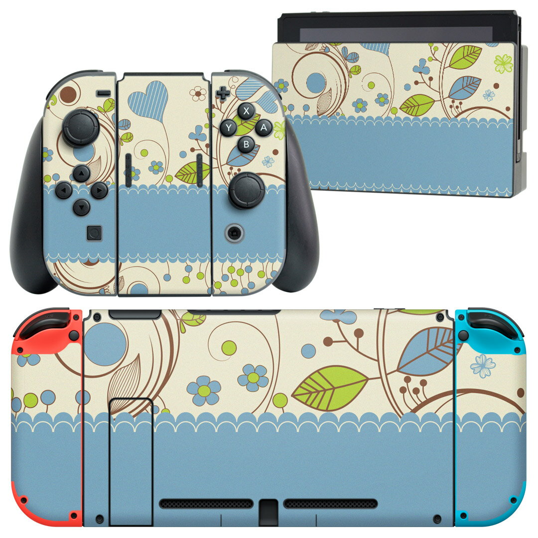 igsticker Nintendo Switch 用 デザインスキンシール 任天堂 ニンテンドー スイッチ 専用 本体ドック Joy-Con Joycon ジョイコン 専用 ゲーム機 カバー アクセサリー フィルム ステッカー 005874 ハート 花