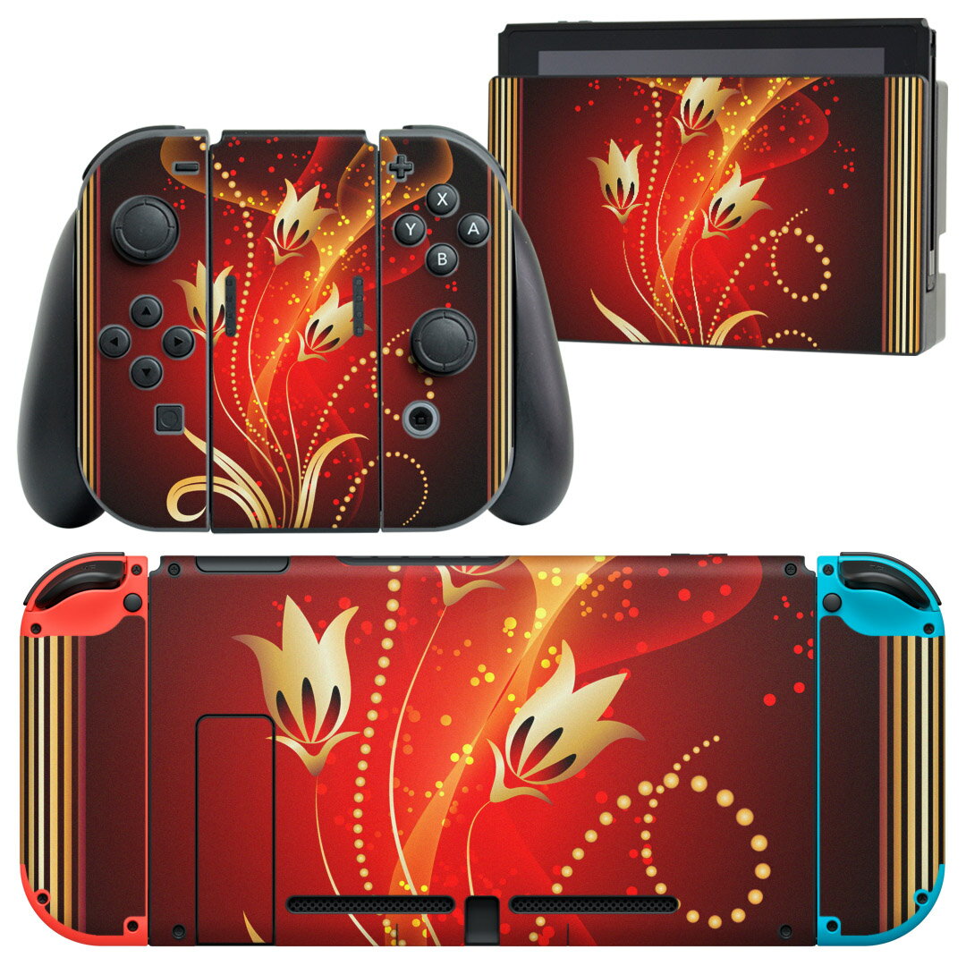igsticker Nintendo Switch 用 デザインスキンシール 任天堂 ニンテンドー スイッチ 専用 本体ドック Joy-Con Joycon ジョイコン 専用 ゲーム機 カバー アクセサリー フィルム ステッカー 005878 植物　赤　レッド