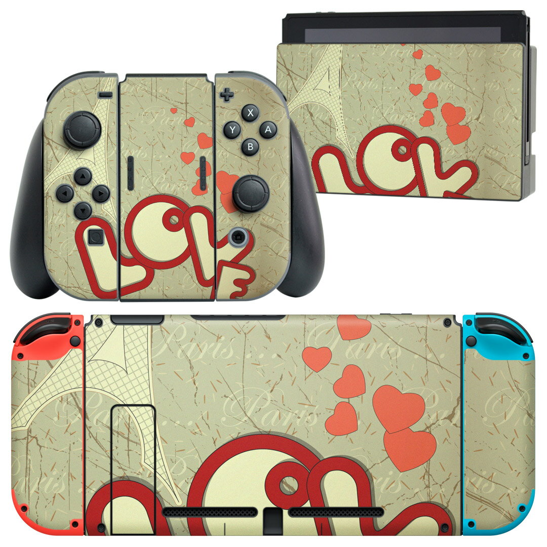 igsticker Nintendo Switch 用 デザインスキンシール 任天堂 ニンテンドー スイッチ 専用 本体ドック Joy-Con Joycon ジョイコン 専用 ゲーム機 カバー アクセサリー フィルム ステッカー 005892 英語　文字　ハート