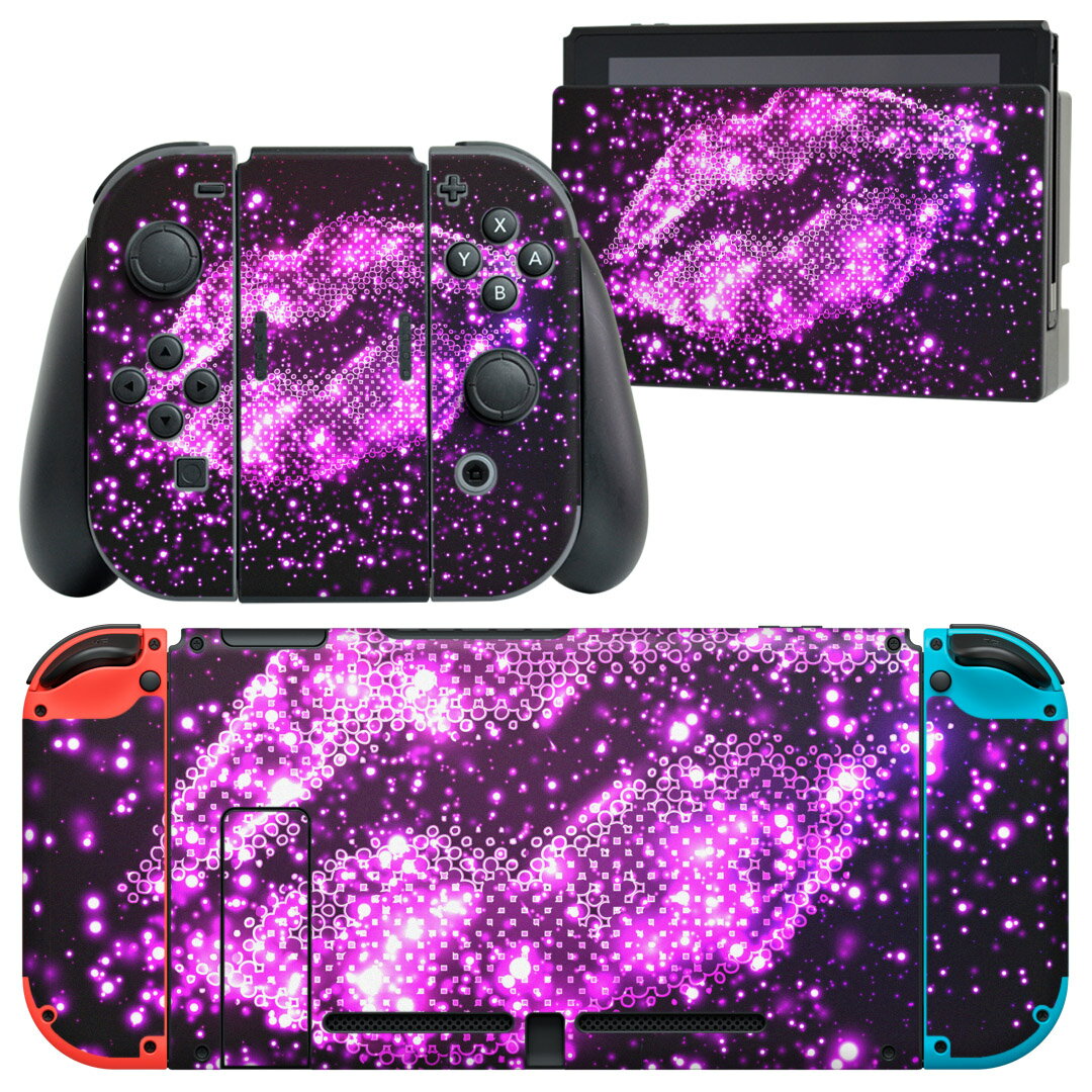 igsticker Nintendo Switch 用 デザインスキンシール 任天堂 ニンテンドー スイッチ 専用 本体ドック Joy-Con Joycon ジョイコン 専用 ゲーム機 カバー アクセサリー フィルム ステッカー 005914 唇　くちびる　ピンク　紫