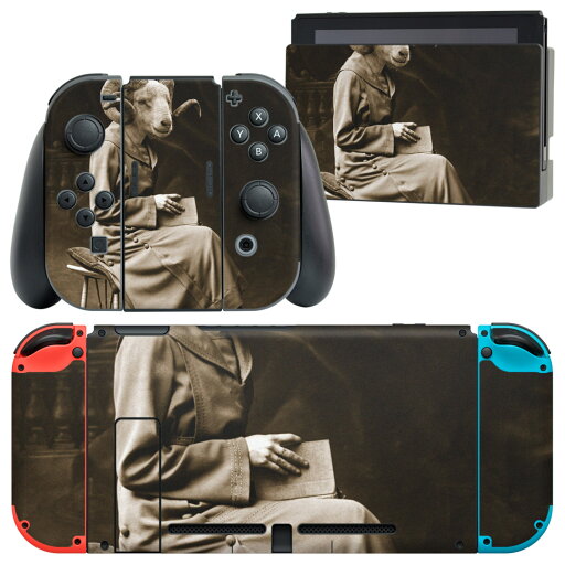 igsticker Nintendo Switch 用 デザインスキンシール 任天堂 ニンテンドー スイッチ 専用 本体ドック Joy-Con Joycon ジョイコン 専用 ゲーム機 カバー アクセサリー フィルム ステッカー 005945 アニマル 写真 ヤギ 人物