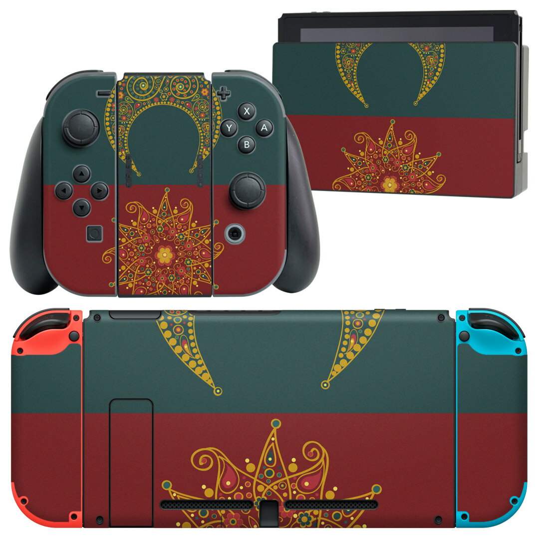 igsticker Nintendo Switch 用 デザインスキンシール 任天堂 ニンテンドー スイッチ 専用 本体ドック Joy-Con Joycon ジョイコン 専用 ゲーム機 カバー アクセサリー フィルム ステッカー 005957 花 太陽 月