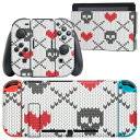 igsticker Nintendo Switch 用 デザインスキンシール 任天堂 ニンテンドー スイッチ 専用 本体ドック Joy-Con Joycon ジョイコン 専用 ゲーム機 カバー アクセサリー フィルム ステッカー 005974 骸骨 ドクロ ハート