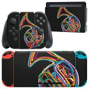 igsticker Nintendo Switch 用 デザインスキンシール 任天堂 ニンテンドー スイッチ 専用 本体ドック Joy-Con Joycon ジョイコン 専用 ゲーム機 カバー アクセサリー フィルム ステッカー 005979 カラフル 楽器 ホルン(2)