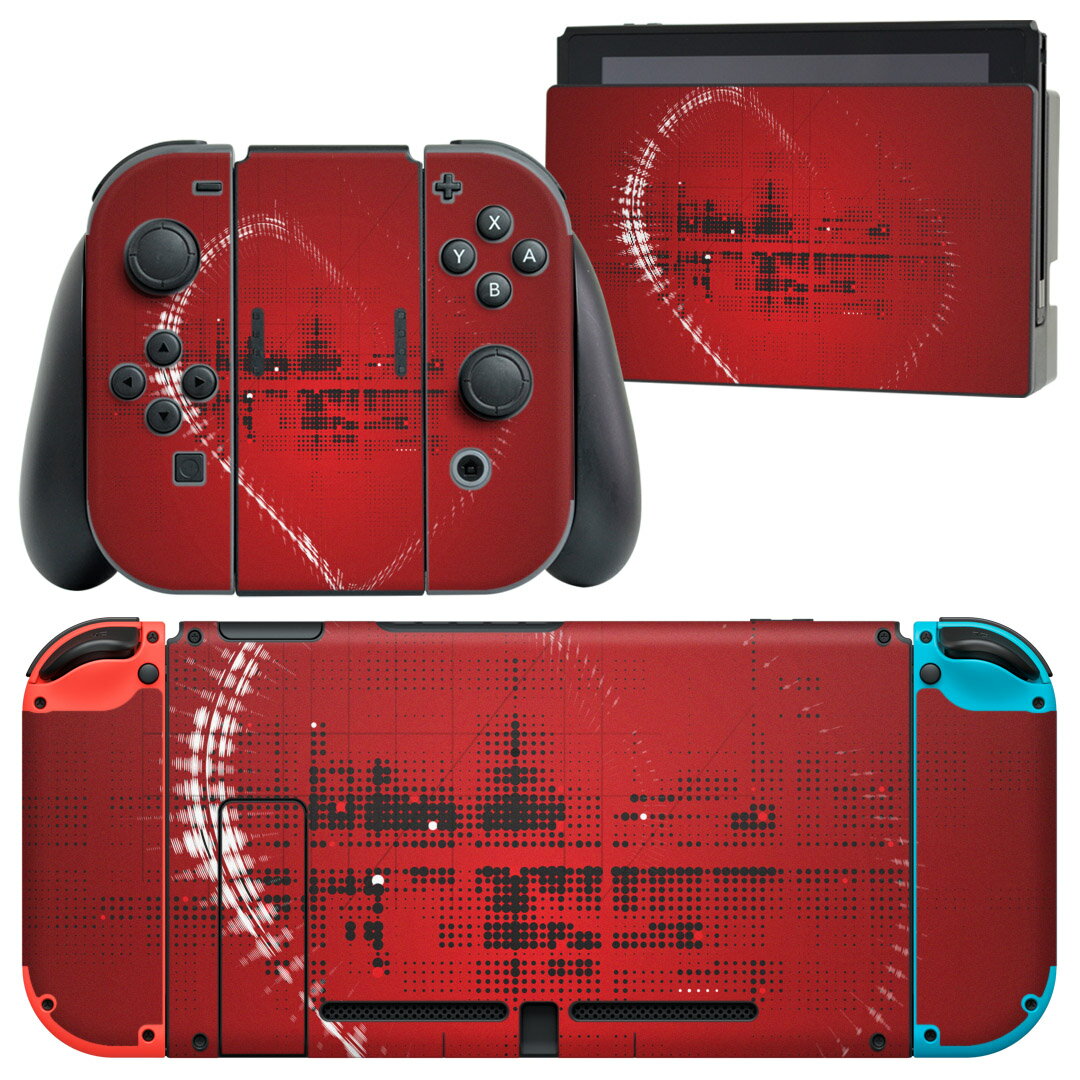 igsticker Nintendo Switch 用 デザインスキンシール 任天堂 ニンテンドー スイッチ 専用 本体ドック Joy-Con Joycon ジョイコン 専用 ゲーム機 カバー アクセサリー フィルム ステッカー 005989 赤 レッド デジタル