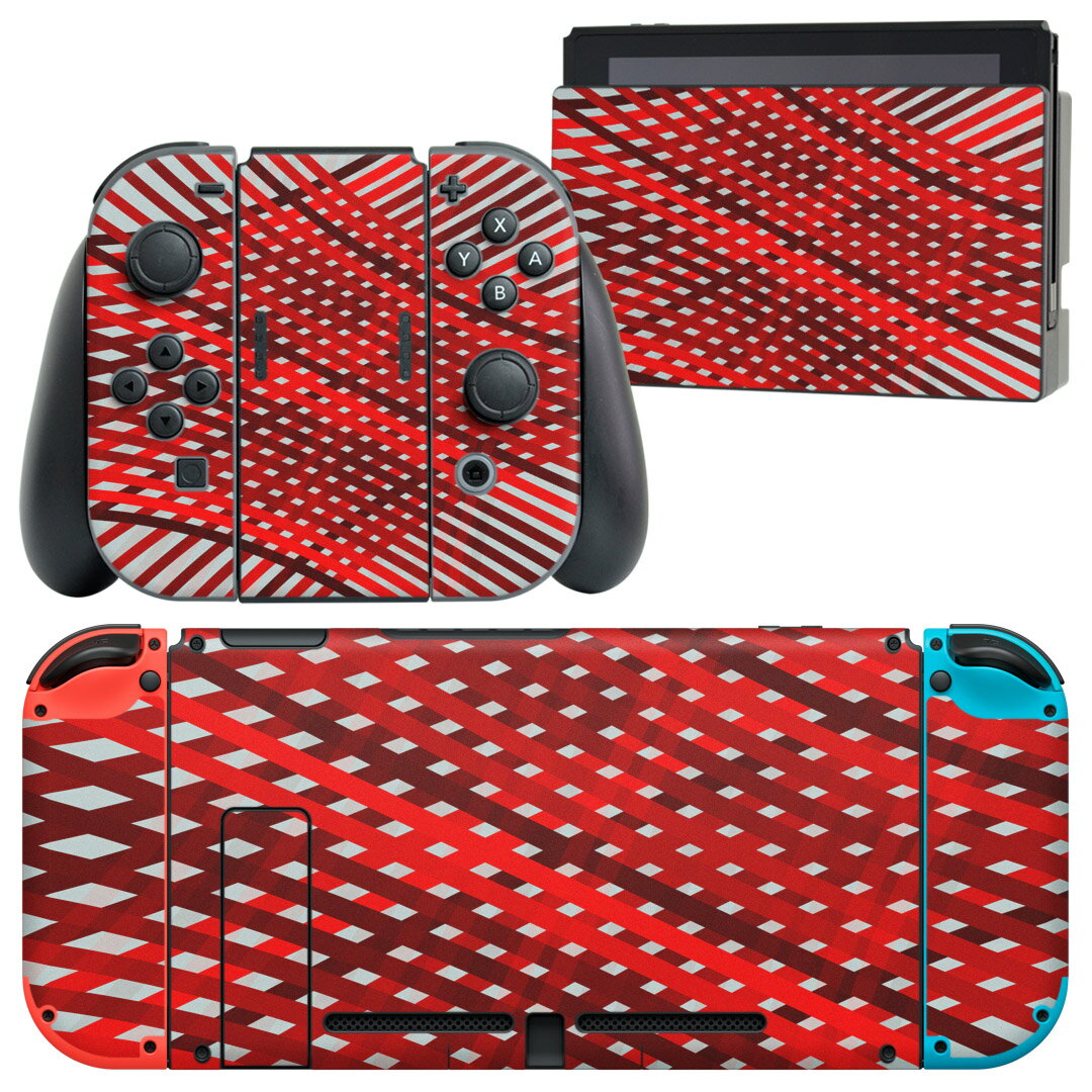 igsticker Nintendo Switch 用 デザインスキンシール 任天堂 ニンテンドー スイッチ 専用 本体ドック Joy-Con Joycon ジョイコン 専用 ゲーム機 カバー アクセサリー フィルム ステッカー 006051 赤 レッド 模様