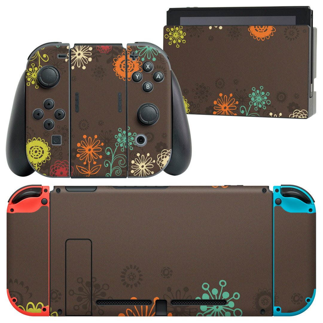 igsticker Nintendo Switch 用 デザインスキンシール 任天堂 ニンテンドー スイッチ 専用 本体ドック Joy-Con Joycon ジョイコン 専用 ゲーム機 カバー アクセサリー フィルム ステッカー 006071 花 イラスト