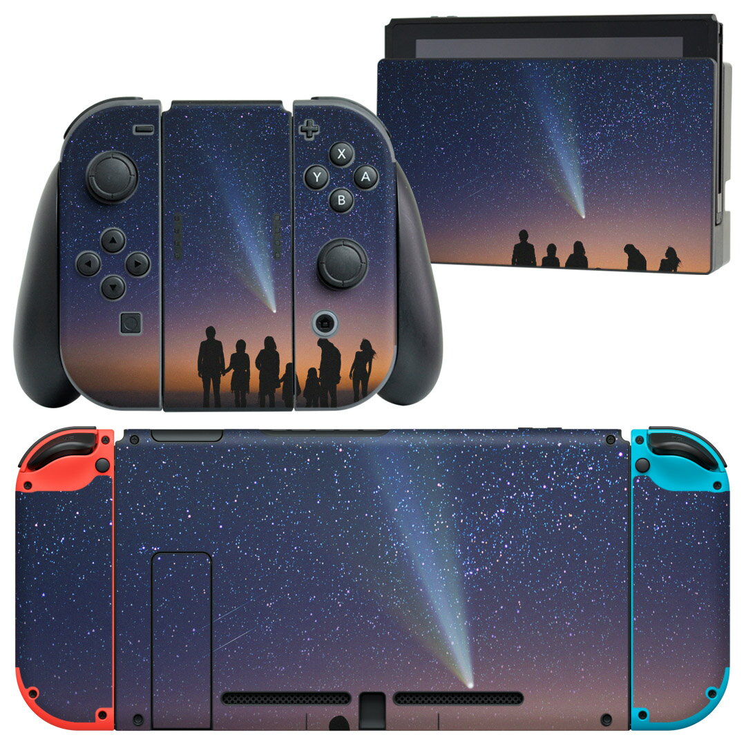 igsticker Nintendo Switch 用 デザインスキンシール 任天堂 ニンテンドー スイッチ 専用 本体ドック Joy-Con Joycon ジョイコン 専用 ゲーム機 カバー アクセサリー フィルム ステッカー 006079 写真 夜空 流れ星