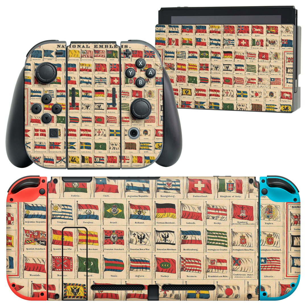 igsticker Nintendo Switch 用 デザインスキンシール 任天堂 ニンテンドー スイッチ 専用 本体ドック Joy-Con Joycon ジョイコン 専用 ゲーム機 カバー アクセサリー フィルム ステッカー 006101 国旗 イラスト