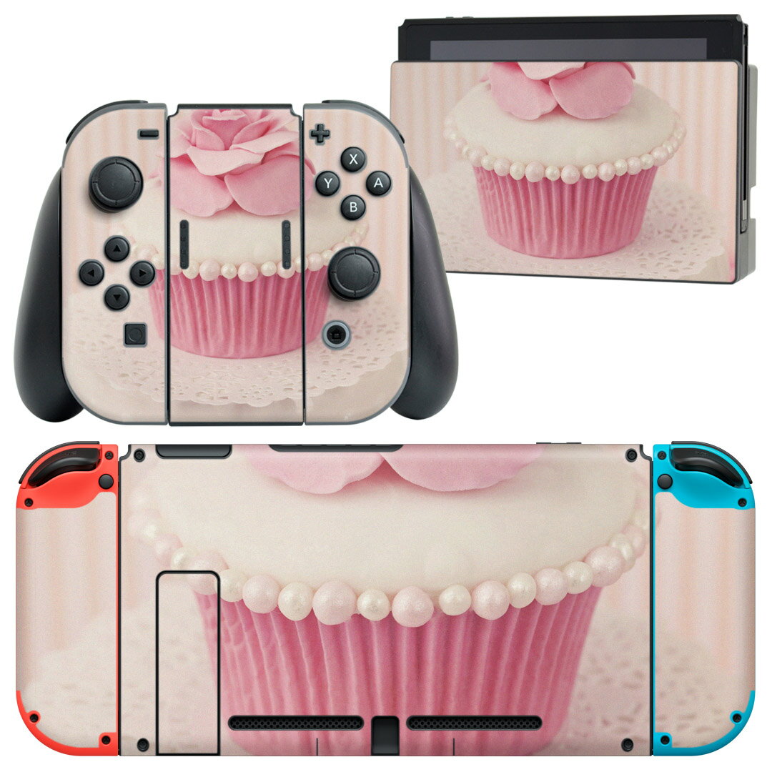 igsticker Nintendo Switch 用 デザインスキンシール 任天堂 ニンテンドー スイッチ 専用 本体ドック Joy-Con Joycon ジョイコン 専用 ゲーム機 カバー アクセサリー フィルム ステッカー 006110 写真 ケーキ ピンク
