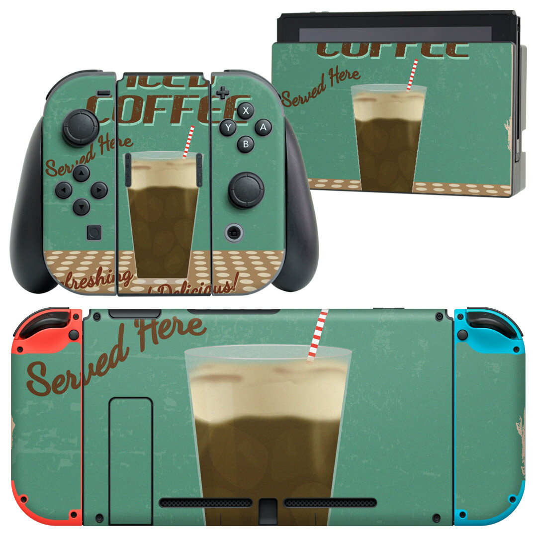 igsticker Nintendo Switch 用 デザインスキンシール 任天堂 ニンテンドー スイッチ 専用 本体ドック Joy-Con Joycon ジョイコン 専用 ゲーム機 カバー アクセサリー フィルム ステッカー 006143 コーヒー　英語　イラスト