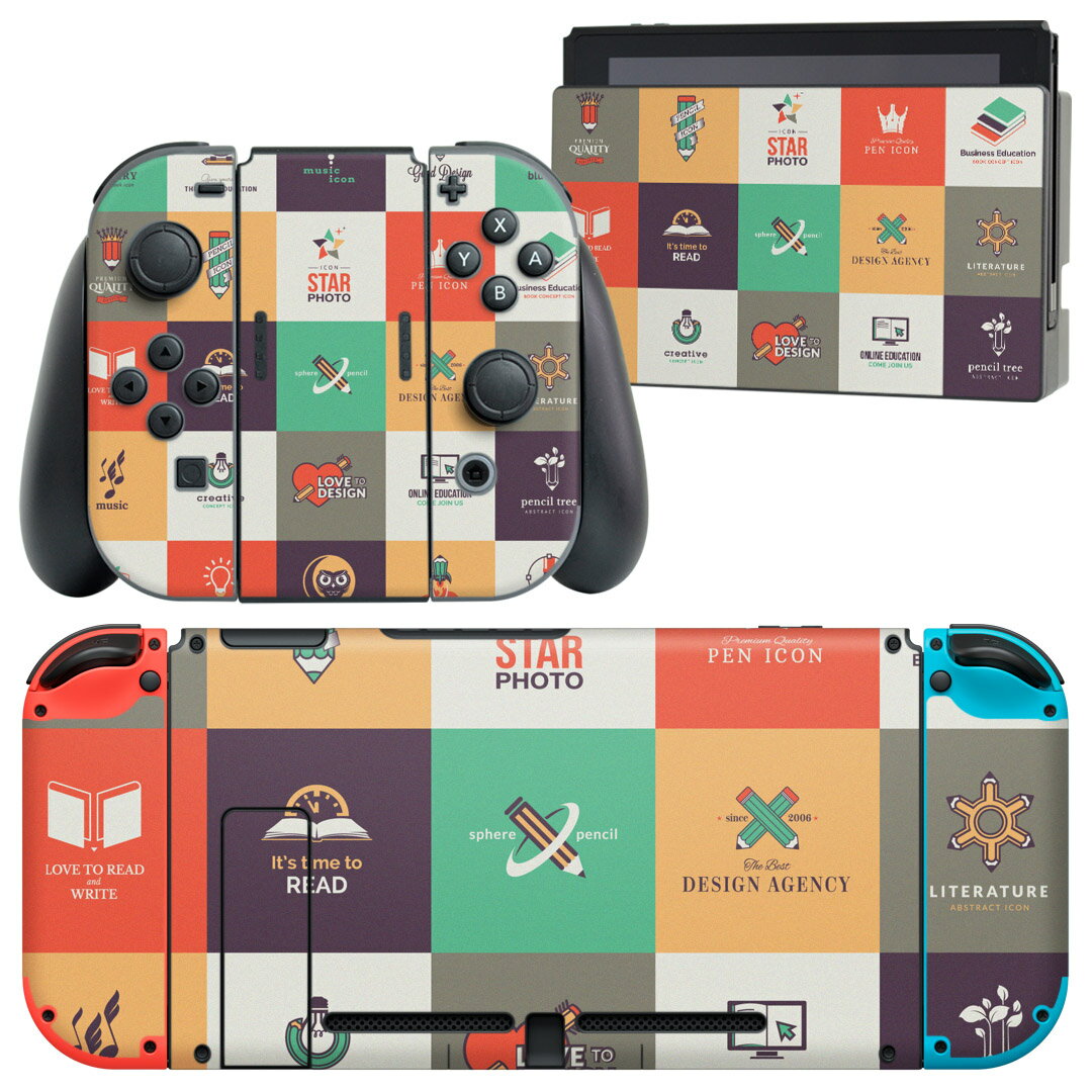 igsticker Nintendo Switch 用 デザインスキンシール 任天堂 ニンテンドー スイッチ 専用 本体ドック Joy-Con Joycon ジョイコン 専用 ゲーム機 カバー アクセサリー フィルム ステッカー 006241 英語　文字　アイコン