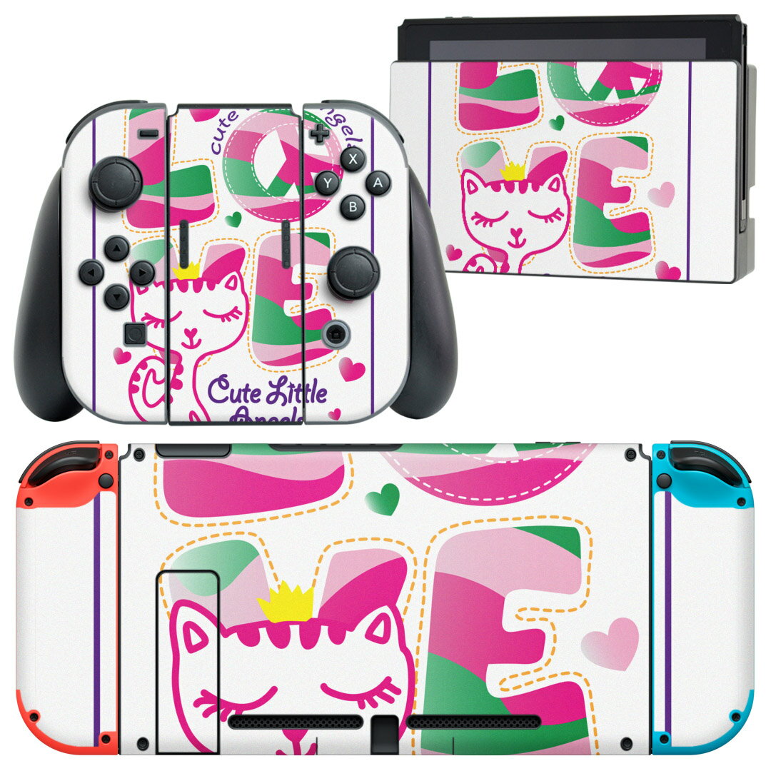 igsticker Nintendo Switch 用 デザインスキンシール 任天堂 ニンテンドー スイッチ 専用 本体ドック Joy-Con Joycon ジョイコン 専用 ゲーム機 カバー アクセサリー フィルム ステッカー 006262 ねこ　ネコ　文字　英語
