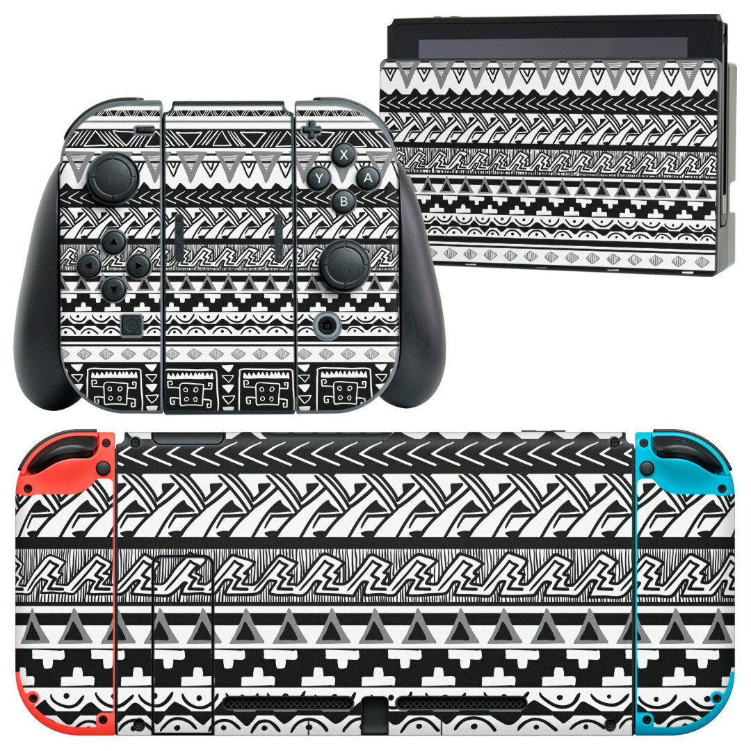 igsticker Nintendo Switch 用 デザインスキンシール 任天堂 ニンテンドー スイッチ 専用 本体ドック Joy-Con Joycon ジョイコン 専用 ゲーム機 カバー アクセサリー フィルム ステッカー 006266 白黒 模様