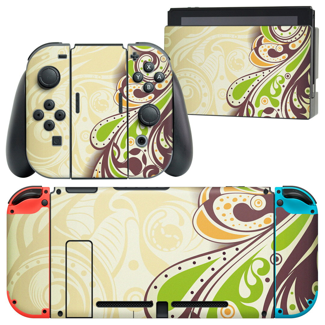 igsticker Nintendo Switch 用 デザインスキンシール 任天堂 ニンテンドー スイッチ 専用 本体ドック Joy-Con Joycon ジョイコン 専用 ゲーム機 カバー アクセサリー フィルム ステッカー 006294 黄緑　模様