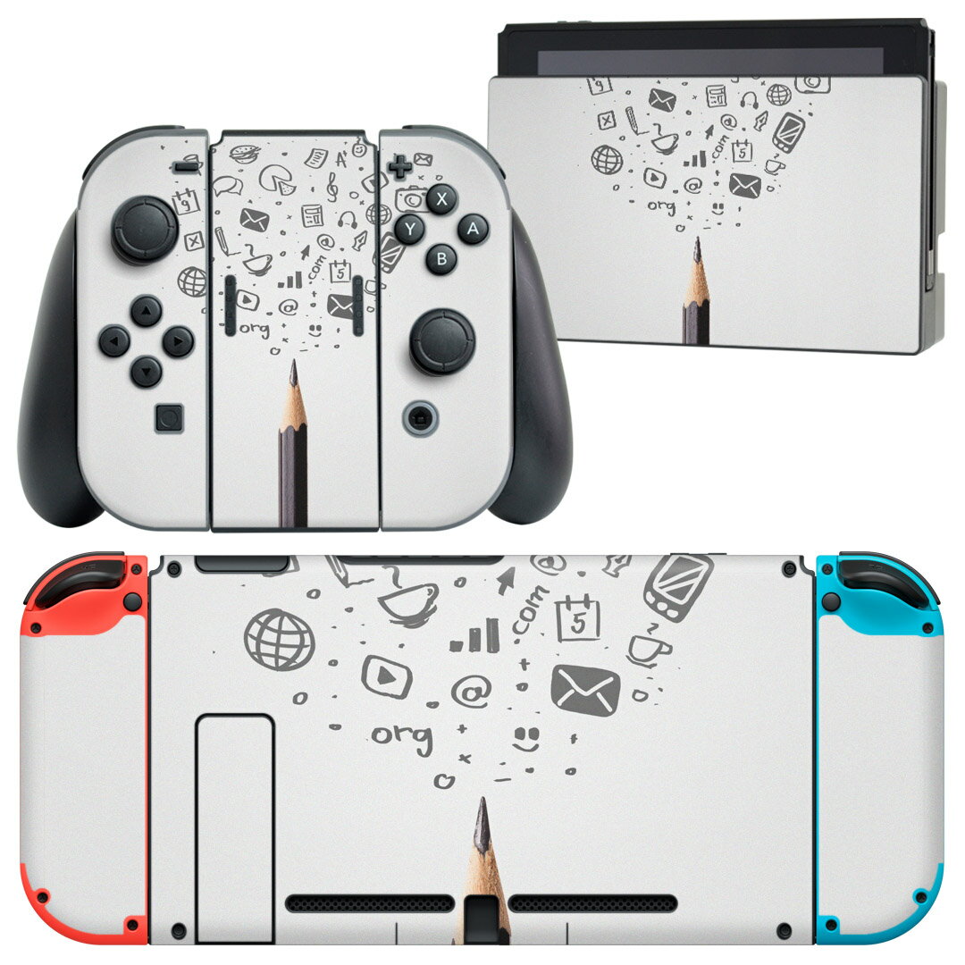 igsticker Nintendo Switch 用 デザインスキンシール 任天堂 ニンテンドー スイッチ 専用 本体ドック Joy-Con Joycon ジョイコン 専用 ゲーム機 カバー アクセサリー フィルム ステッカー 006316 アイコン　鉛筆
