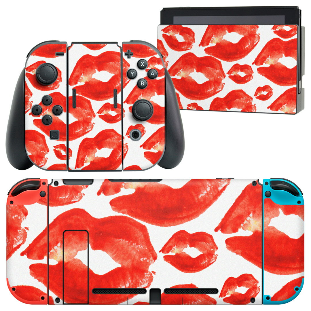 igsticker Nintendo Switch 用 デザインスキンシール 任天堂 ニンテンドー スイッチ 専用 本体ドック Joy-Con Joycon ジョイコン 専用 ゲーム機 カバー アクセサリー フィルム ステッカー 006367 唇　模様