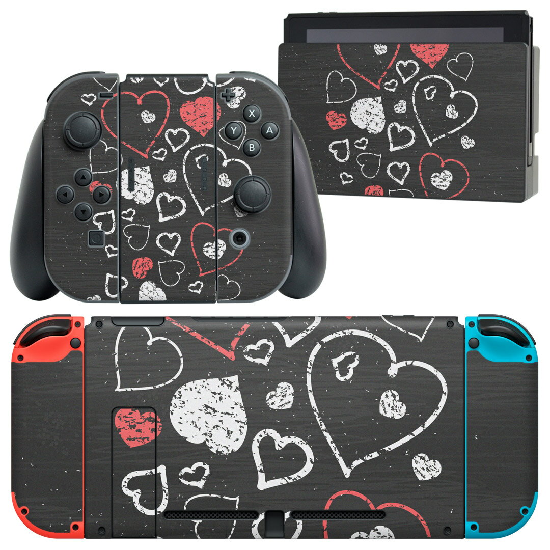 igsticker Nintendo Switch 用 デザインスキンシール 任天堂 ニンテンドー スイッチ 専用 本体ドック Joy-Con Joycon ジョイコン 専用 ゲーム機 カバー アクセサリー フィルム ステッカー 006374 ハート　模様