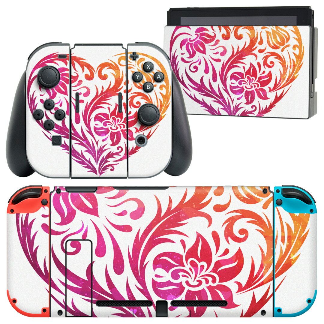 igsticker Nintendo Switch 用 デザインスキンシール 任天堂 ニンテンドー スイッチ 専用 本体ドック Joy-Con Joycon ジョイコン 専用 ゲーム機 カバー アクセサリー フィルム ステッカー 006381 ハート 花