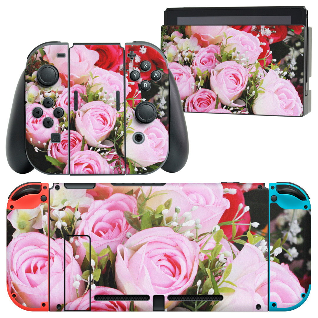 igsticker Nintendo Switch 用 デザインスキンシール 任天堂 ニンテンドー スイッチ 専用 本体ドック Joy-Con Joycon ジョイコン 専用 ゲーム機 カバー アクセサリー フィルム ステッカー 006399 写真　花