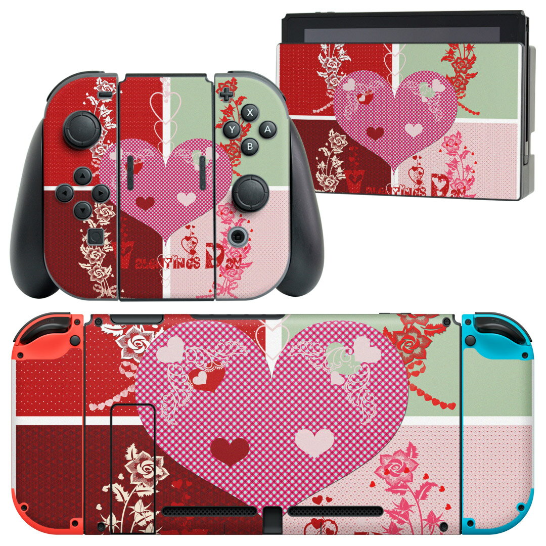 igsticker Nintendo Switch 用 デザインスキンシール 任天堂 ニンテンドー スイッチ 専用 本体ドック Joy-Con Joycon ジョイコン 専用 ゲーム機 カバー アクセサリー フィルム ステッカー 006414 ハート 花