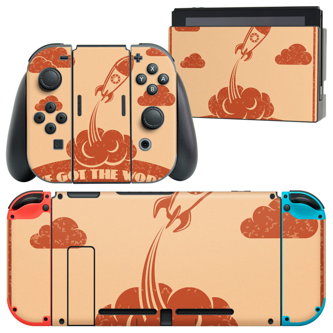 igsticker Nintendo Switch 用 デザインスキンシール 任天堂 ニンテンドー スイッチ 専用 本体ドック Joy-Con Joycon ジョイコン 専用 ゲーム機 カバー アクセサリー フィルム ステッカー 006433 ロケット　イラスト