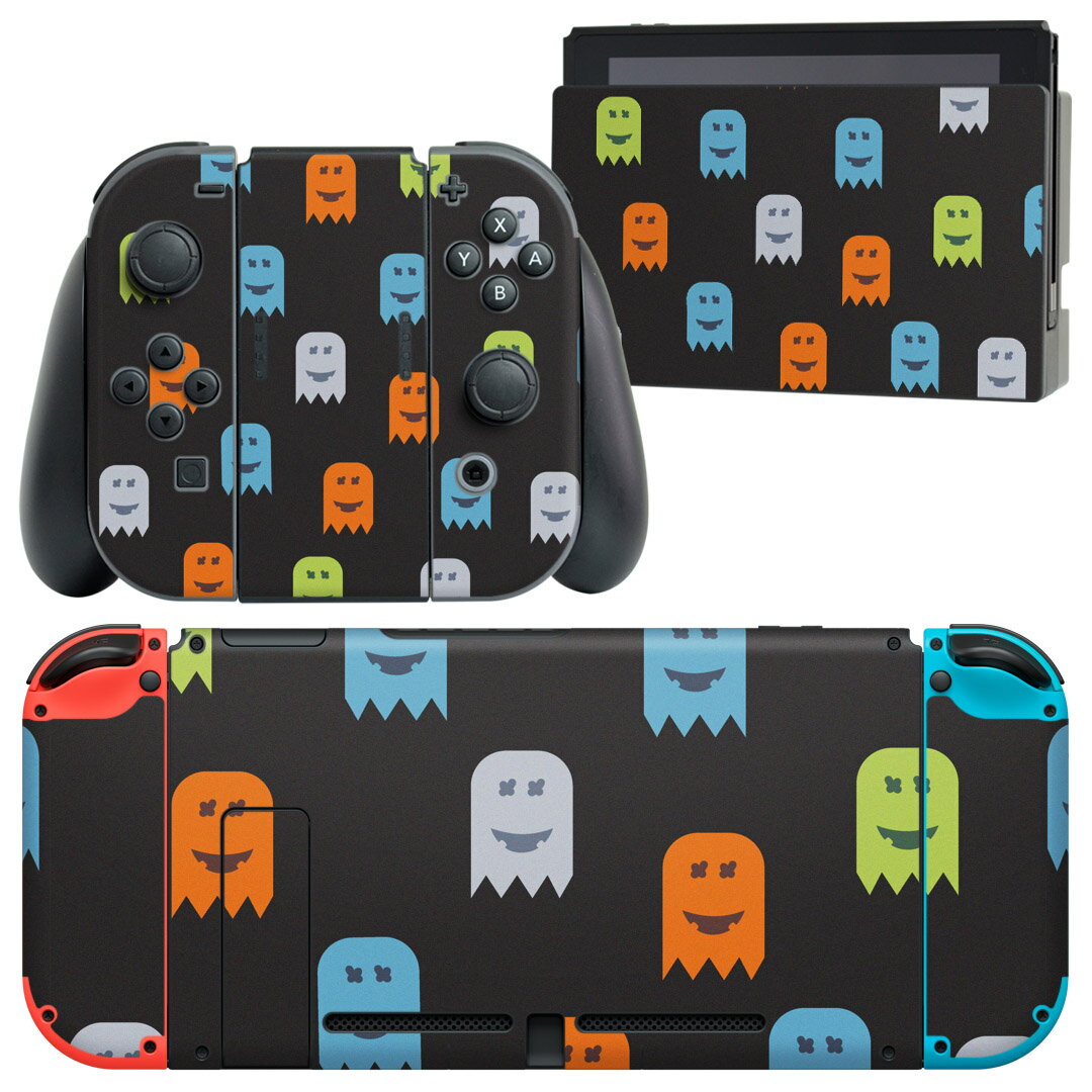 igsticker Nintendo Switch 用 デザインスキンシール 任天堂 ニンテンドー スイッチ 専用 本体ドック Joy-Con Joycon ジョイコン 専用 ゲーム機 カバー アクセサリー フィルム ステッカー 006448 おばけ　カラフル