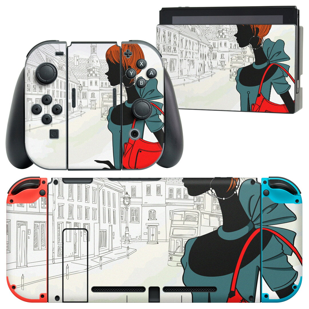igsticker Nintendo Switch 用 デザインスキンシール 任天堂 ニンテンドー スイッチ 専用 本体ドック Joy-Con Joycon ジョイコン 専用 ゲーム機 カバー アクセサリー フィルム ステッカー 006454 人物　建物