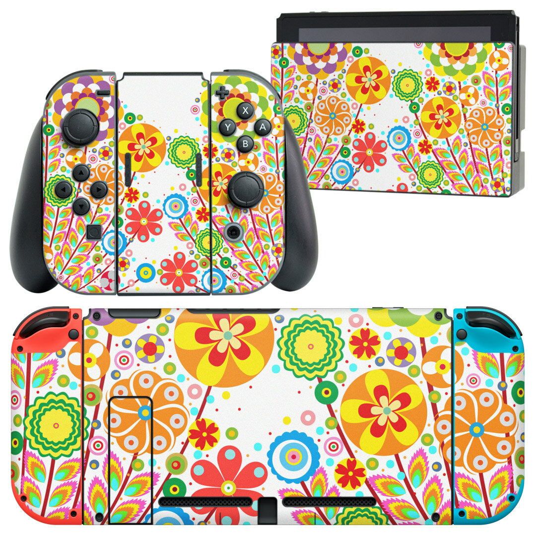 igsticker Nintendo Switch 用 デザインスキンシール 任天堂 ニンテンドー スイッチ 専用 本体ドック Joy-Con Joycon ジョイコン 専用 ゲーム機 カバー アクセサリー フィルム ステッカー 006494 花